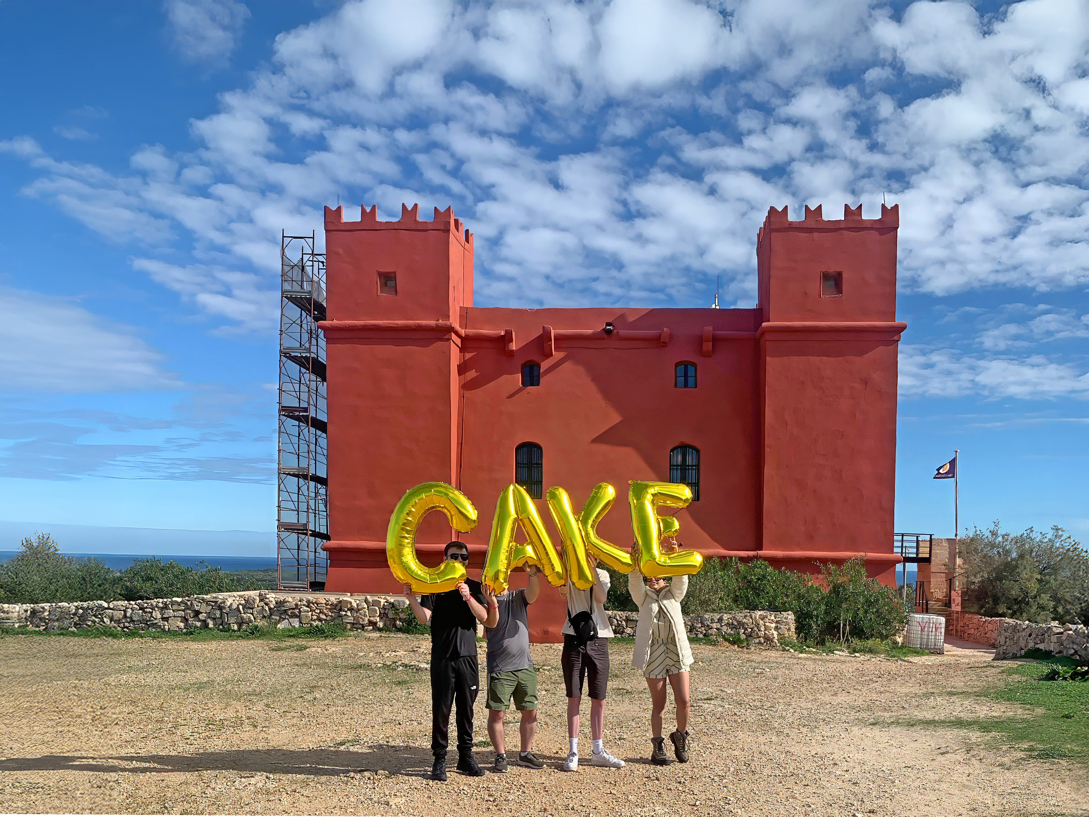 Cake-St-Agathas-Tower-The-Red-Tower-Il-Mellieha-Malta-Silence-was-Golden-gold-balloons