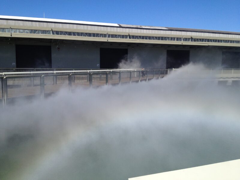 Fujiko Nakaya - Fog Bridge #72494, 2013, 800 high-pressure nozzles, 150 ft (46 m), installation view, Exploratorium, San Francisco, USA