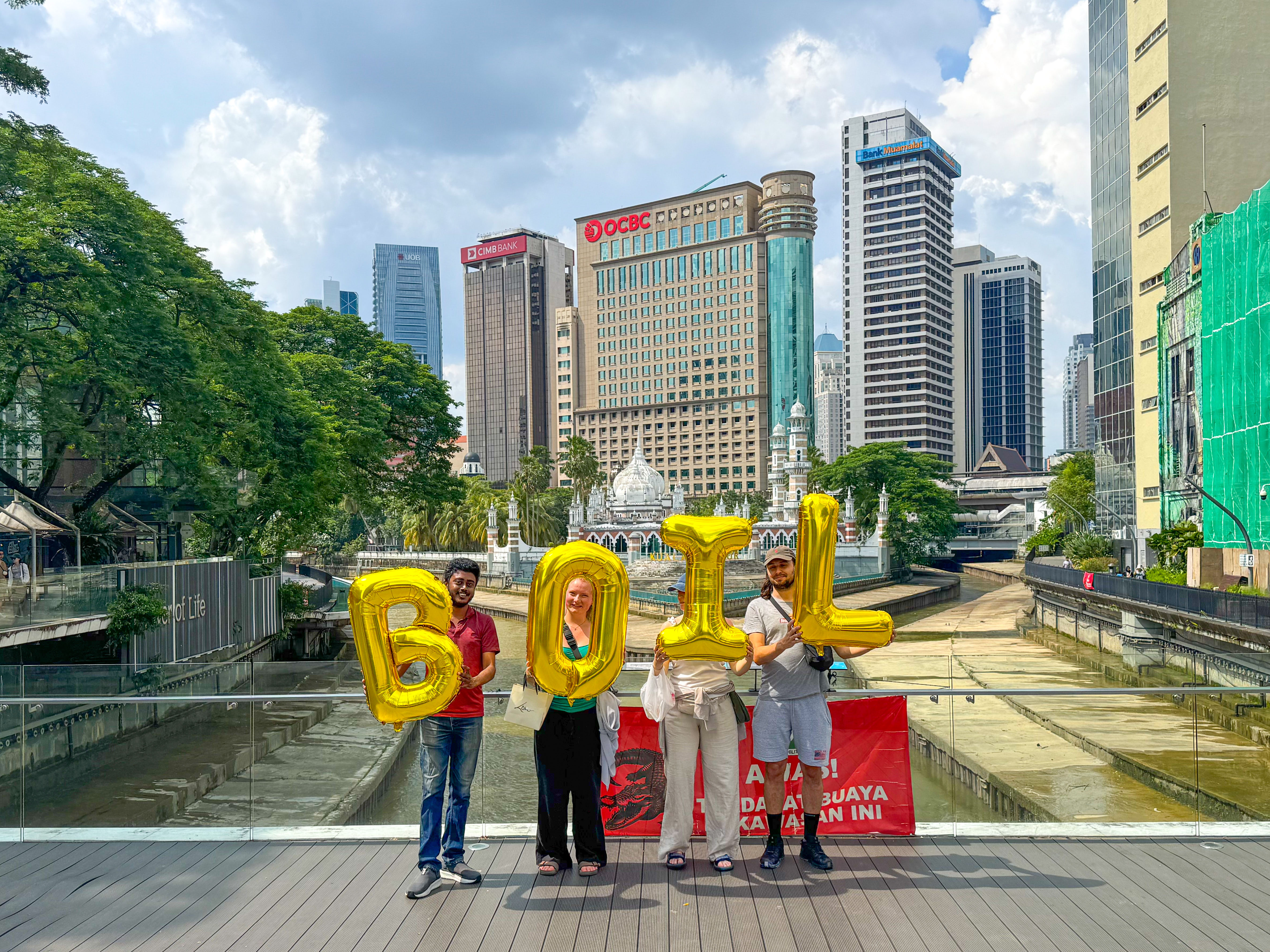 Malaysia, Kuala Lumpur, River of Life Sungai Nadi Kehidupan - Boil, Silence Was Golden, gold balloons